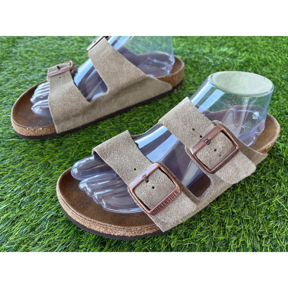 Birkenstock Arizona Suede Leather Sandals Taupe Brown Size 40 Regular Fit